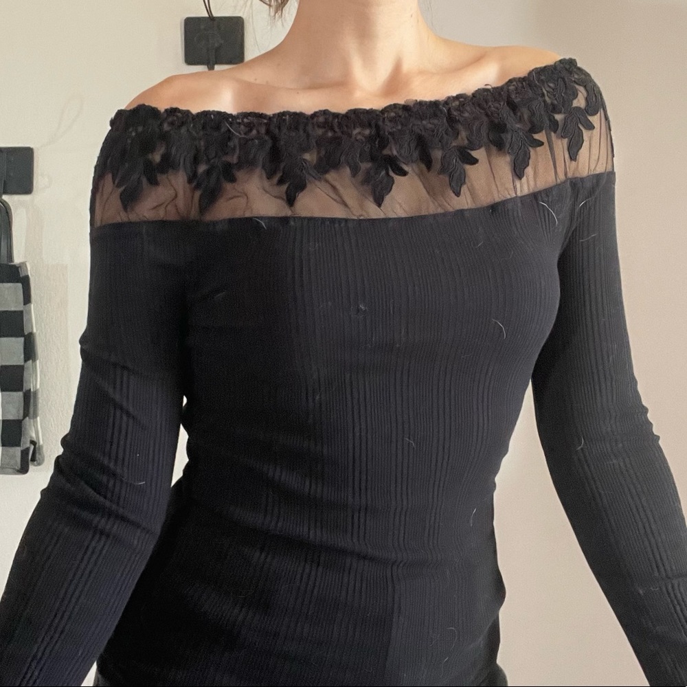 Free People Black Lace Trim Long Sleeve